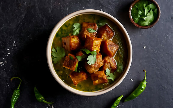 Capture the essence of Aloo Palak in a mouthwatering food photography shot