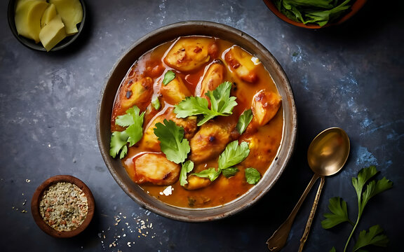 Capture the essence of Aloo Mutter in a mouthwatering food photography shot