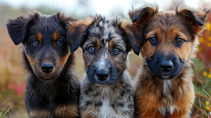Banner Three Happy Puppy Dogs Smiling, Desktop Wallpaper Backgrounds, Background HD For Designer