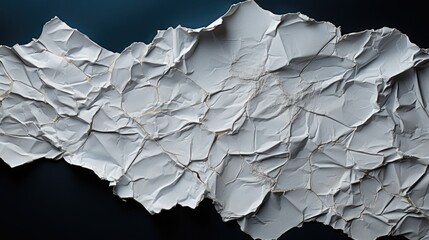 White paper cut on black background. Crumpled paper texture