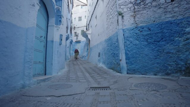 Narrow Street Alleyway Maze in Chefchaouen Chaouen The Blue Pearl City in the Rif Mountains of northwest Morocco