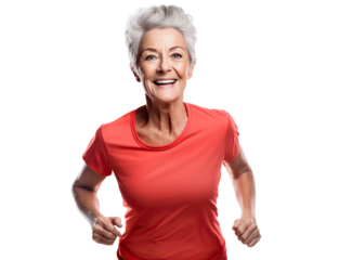 Happy middle-aged woman jogging, cut out