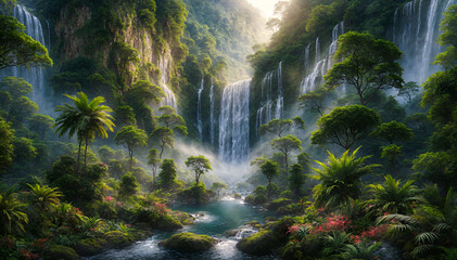 Tropical Rainforest Waterfall Majesty