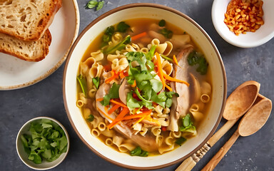 Capture the essence of Chicken Noodle Soup in a mouthwatering food photography shot