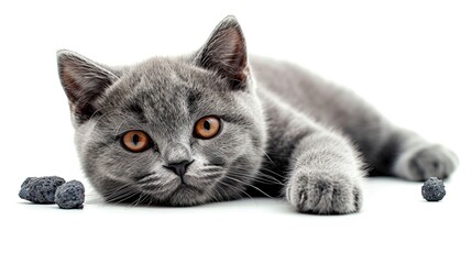 Beautiful Grey Cat Isolated On White, Desktop Wallpaper Backgrounds, Background HD For Designer