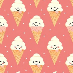 seamless pattern | Ice Cream Buddy 2D Illustration: A cheerful ice cream cone character with a friendly face.