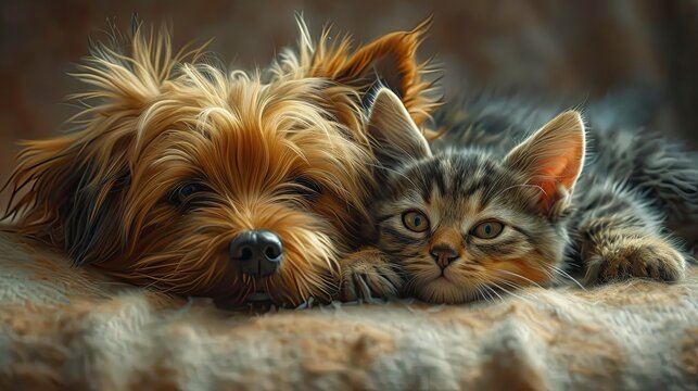 Best Friends Kitten Small Fluffy Dog, Desktop Wallpaper Backgrounds, Background HD For Designer