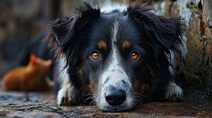 Border Collie Dog Portrait Hiding Cat, Desktop Wallpaper Backgrounds, Background HD For Designer