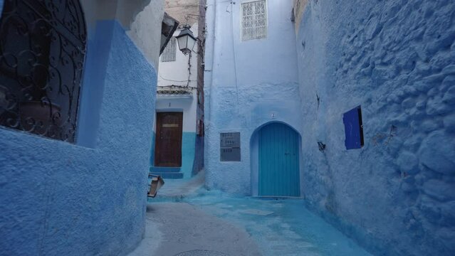 Narrow Street Alleyway Maze in Chefchaouen Chaouen The Blue Pearl City in the Rif Mountains of northwest Morocco