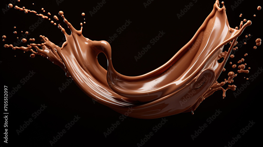 Aufkleber chocolate splash in a cup of hot cocoa with marshmallows on a dark background with copy space. high-