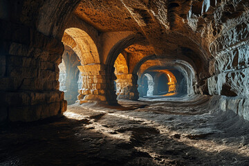 An image of a series of giant underground chambers, once part of a grand subterranean city.