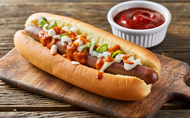 Capture the essence of Chili Dog in a mouthwatering food photography shot