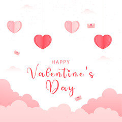 Paper elements in shape of heart flying on pink background. Hanging hearts Valentine's Day, birthday greeting card design.