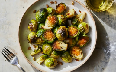 Capture the essence of Roasted Brussels Sprouts in a mouthwatering food photography shot