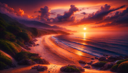 Fototapeta na wymiar Sunset Serenity on a Coastal Beach