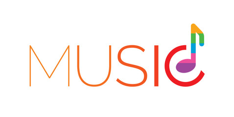 music logo. music word and colorful musical notes