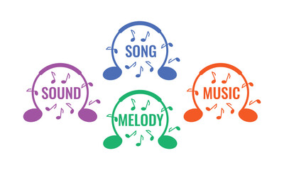 musical note and headphones concept. sound, melody, music, song and headphone concept. vector music concept