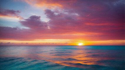 Fototapeta na wymiar Golden Hour Sunset over a Crystal Blue Sea Generative AI