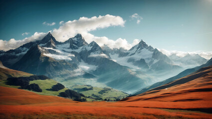 Stunning Mountain View over a Grassy Plain Generative AI