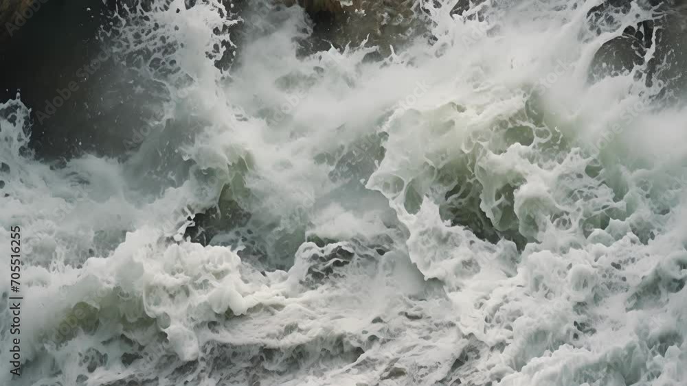 Poster frothy bubbles and foam ride the turbulent streams, creating a mesmerizing spectacle in the midst of