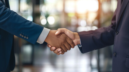 Two Men Shaking Hands in Front of a Building - Business Partnership Connection