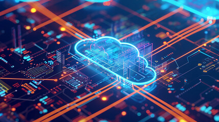 Blue Cloud Floating on Top of Circuit Board, cloud computing - Powered by Adobe
