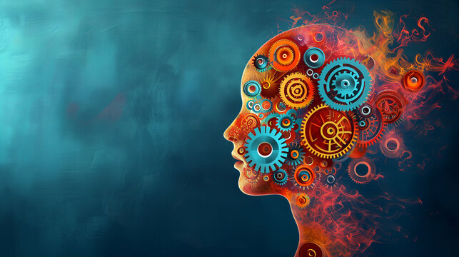 Womans Head With Gears, How the Mind Works and Processes Information