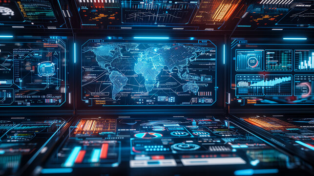 Futuristic Room With World Map, Explore a Digital Globe in a Modern Environment