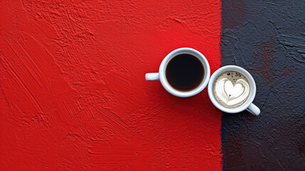 a cup of coffee in red and black background, minimal style, background texture, generate ai - obrazy, fototapety, plakaty