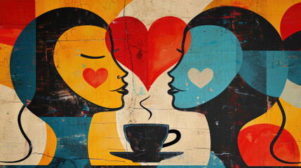 graffiti on the wall, coffee with big red art, colorful graffiti, generate ai