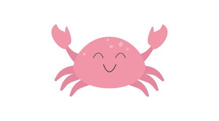 Pink crab in kawaii style. Funny character of sea animal, fish. Used for invitation, children's book, poster, card. Vector illustration isolated on white background.