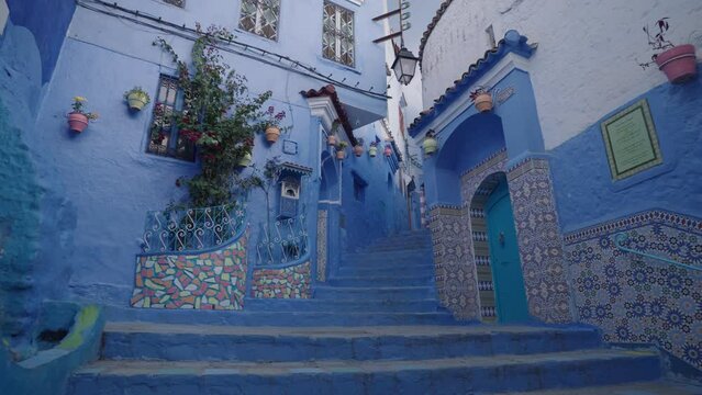 Narrow Street Alleyway Maze in Chefchaouen Chaouen The Blue Pearl City in the Rif Mountains of northwest Morocco