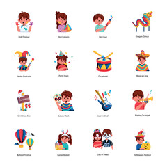 Set of Global Festivals Flat Icons 

