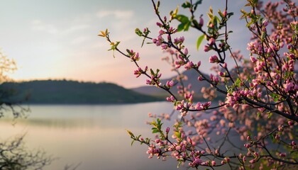 Blossoming unripe flower tree branches in natural background - obrazy, fototapety, plakaty