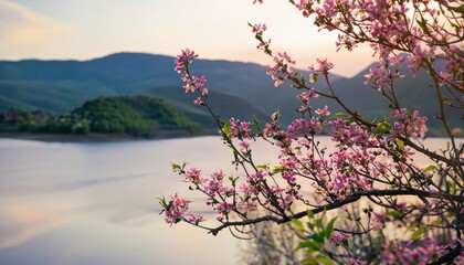 Blossoming unripe flower tree branches in natural background