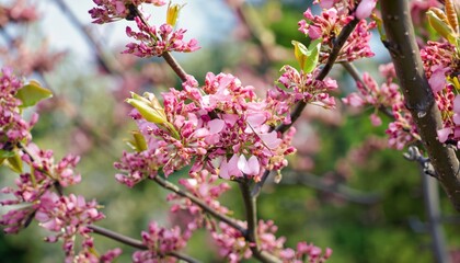 Blossoming unripe flower tree branches in natural background