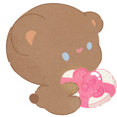 Valentine Cute Teddy Bear Holding A  Heart Shaped Present For Valentine's Day