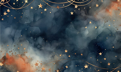 watercolor dark sky background with stars © Iryna