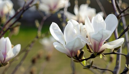 The first flowers of magnolia in early spring with copy space