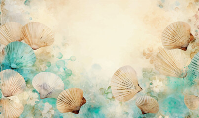 watercolor background sea shells