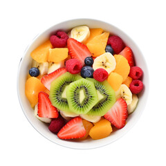 fruit salad in a bowl  top view isolated on transparent background Remove png, Clipping Path, pen tool