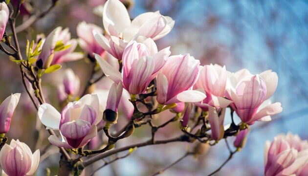 The first flowers of magnolia in early spring with copy space