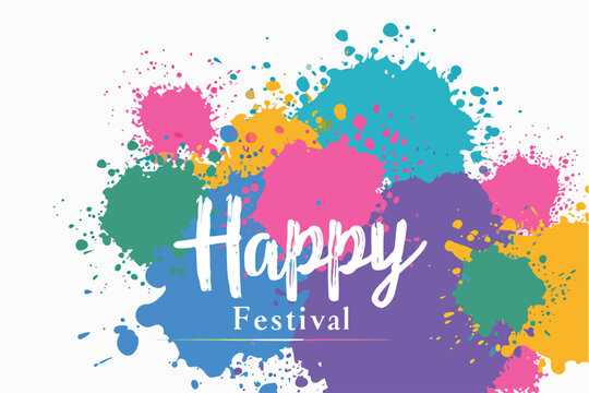 happy holi festival of colors with color background design vector, holi banner design with texts