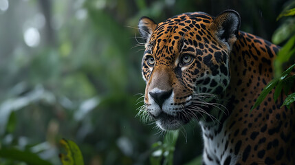 Male Jaguar in the Amazonian Jungle Rain