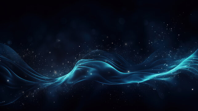 Abstract technology futuristic 3d background with blue lines curved wavy sparkle. Elegant exclusive design for invitation, wallpaper, greeting, banners, brochures, advertising. Generative AI