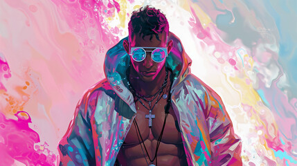 Neon Dreamscape: A Portrait of Urban Street Style and Vibrant Abstraction