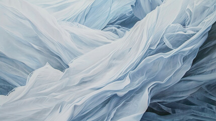 Abstract background with waves of white and blue fabric.
