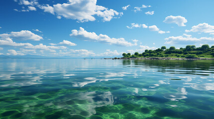Clouds and sea, green sea, light reflection from clouds to sea, green clouds, simple green background