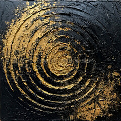 Fototapeta premium Circle of grunge gold paint on a black background. Background, frame for your text. 