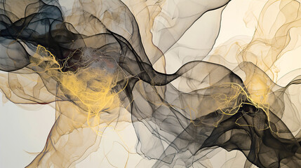 abstract watercolor pattern with waves in black and gold colors
